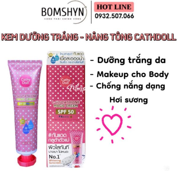Kem chống nắng dưỡng trắng da Cathy Doll L – Glutathione Magic Cream SPF50 PA+++ Thái Lan 138ml Mẫu Mới