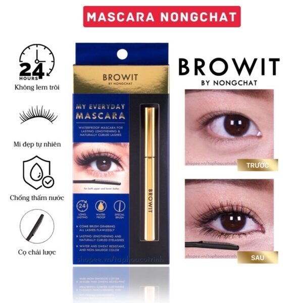 Mascara NongChat Browit Thái Lan làm dày, dài cong mi, chuyên dụng cho makeup