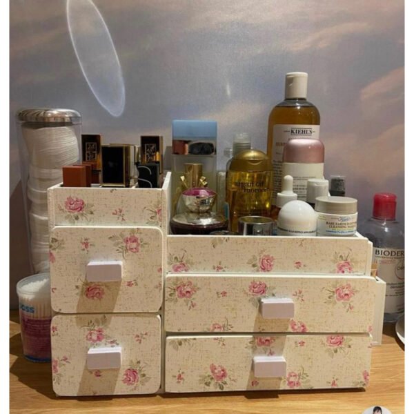 Kệ mỹ phẩm 3 tầng 4 hộc màu hoa nhí, hộp đựng mỹ phẩm