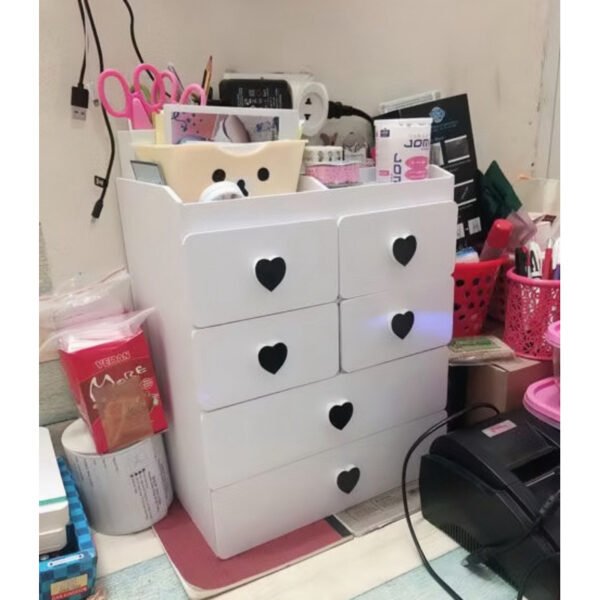 Tủ đựng mỹ phẩm 5 tầng trắng núm tim đen