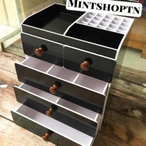 Tủ đựng mỹ phẩm 5 tầng màu đen núm gỗ đậm