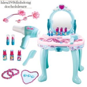 Hộp Bàn trang điểm màu xanh cho bé cỡ lớn có nhạc có đèn tặng kèm pin (ảnh thật kèm kick thước)