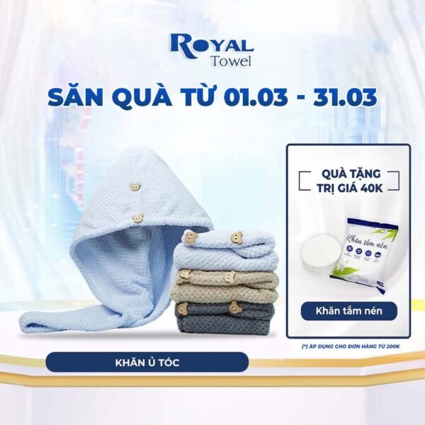 Khăn Quấn Tóc Ủ Tóc Royal Towel, Khăn Gội Đầu, Trùm Đầu Đa Năng Chất Microfiber Mềm Mại Siêu Thấm Hút
