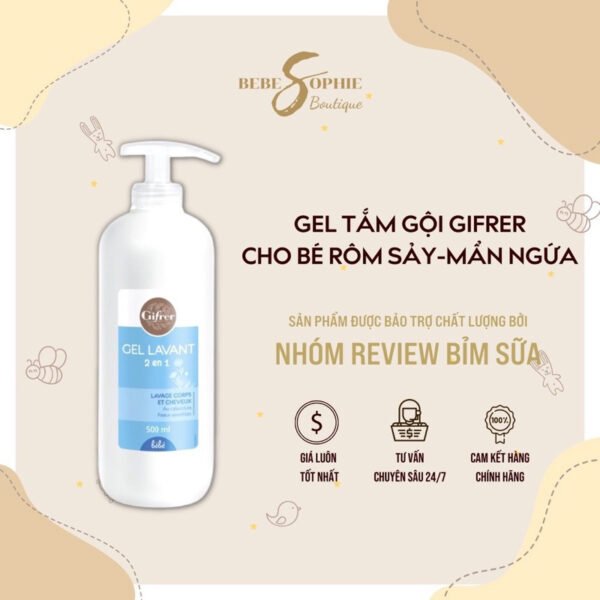 (Nhùn nhùn)Sữa tắm gội 2in1 cho bé mẩn ngứa, rôm sảy, da nhạy cảm – GIFRER PHÁP 500ML