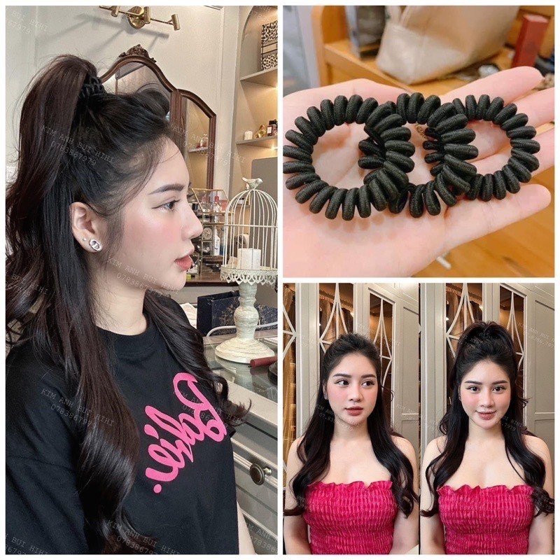 Combo 10 dây thun lò xo cột tóc phồng Thái lan review thật bộ sản phẩm làm đẹp
