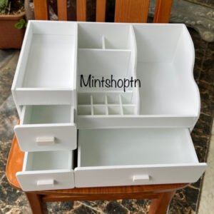 Kệ mỹ phẩm max 35cm màu trắng , tủ đựng mỹ phẩm , kệ đựng đồ trang điểm có khay đựng son 8 ô , đựng đồ makeup