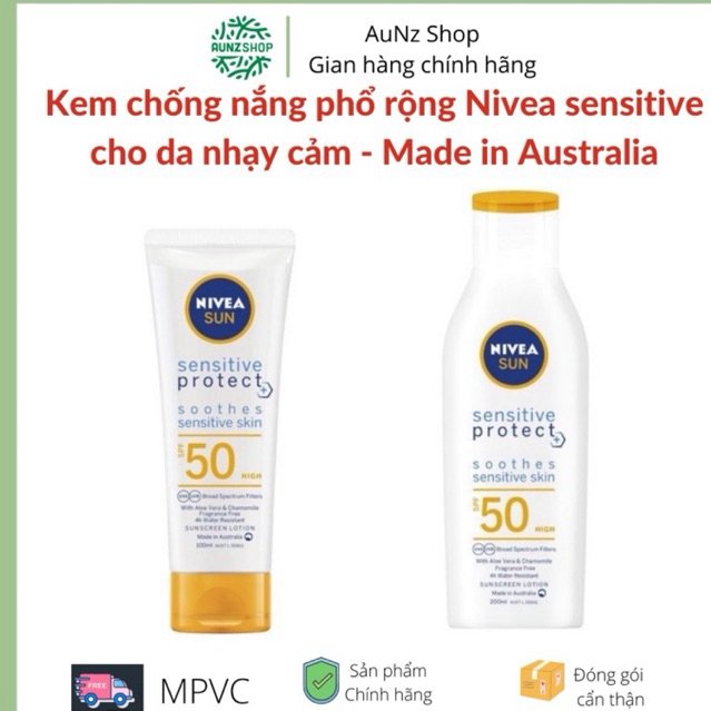 Kem chống nắng cho da nhạy cảm Nivea sensitive protect soothes Lotion SPF50 100ml review thật chống nắng da mặt