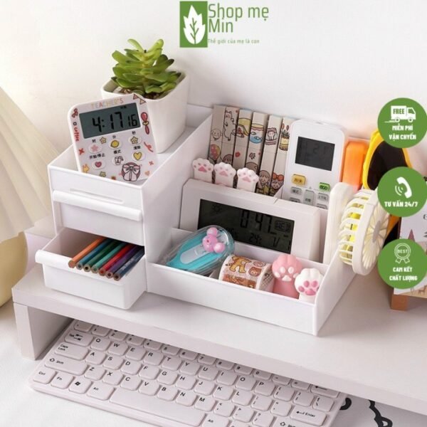 Kệ đựng đồ trang điểm 3 tầng mini, Kệ đựng mỹ phẩm đa năng bằng nhựa 3 tầng nhiều ô tiện ích -MIN43