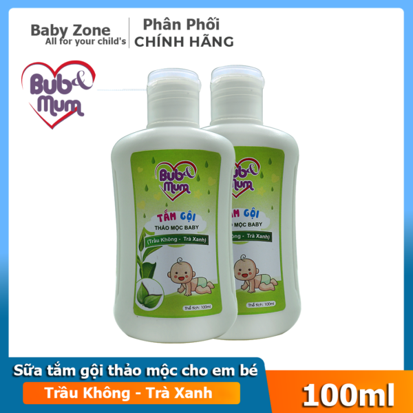 [HCM]Combo 2 chai sữa tắm gội cho em bé  thảo mộc chiết xuất Trầu Không và Trà Xanh 100ml BuB&MuM