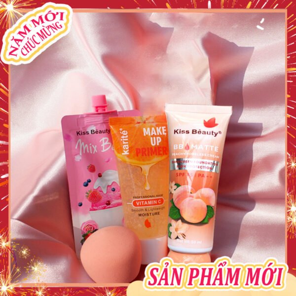 [HCM]【Kiss Belle Shop】 Bộ trang điểm cơ bản Bộ 4 món( Kem cách ly Trong suốt+kem BB+Mặt nạ+Mút tán)