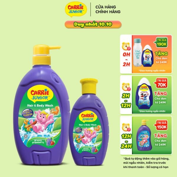 Combo Sữa Tắm Gội cho bé Carrie Junior Hương Grapeberry: 700g + 280g