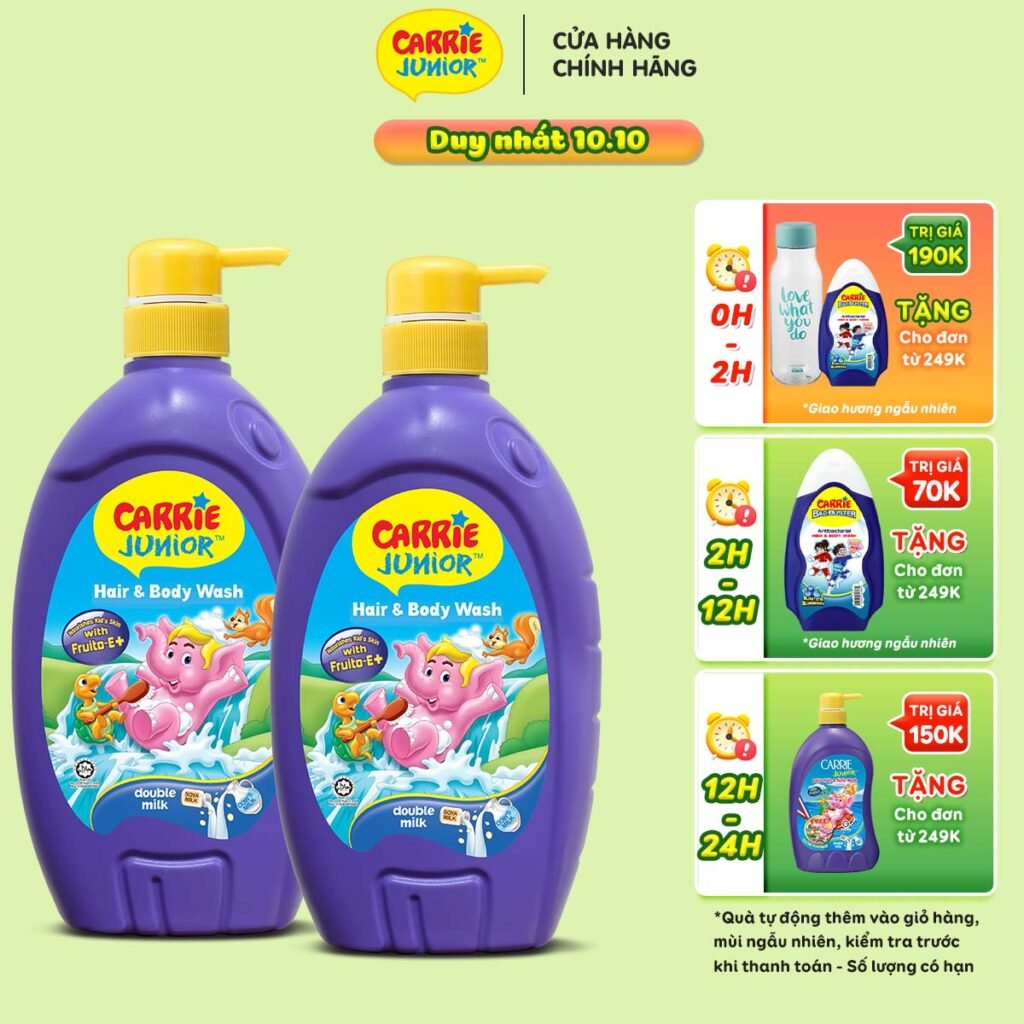 [MUA 1 GIẢM 10K + QUÀ TẶNG] Combo 2 Sữa Tắm Gội cho bé Carrie Junior review thật dùng thử 3 tuần