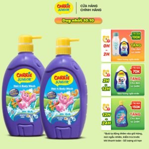 [MUA 1 GIẢM 10K + QUÀ TẶNG] Combo 2 Sữa Tắm Gội cho bé Carrie Junior Hương Tinh Chất Sữa (700g/chai)