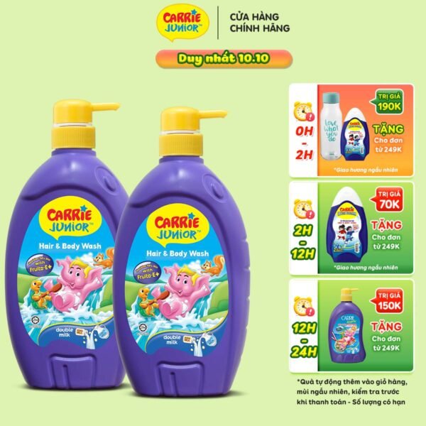 [MUA 1 GIẢM 10K + QUÀ TẶNG] Combo 2 Sữa Tắm Gội cho bé Carrie Junior Hương Tinh Chất Sữa (700g/chai)