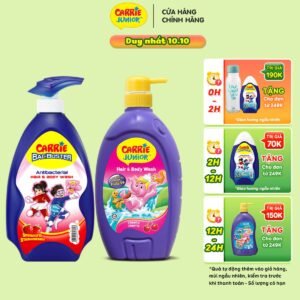 [MUA 1 GIẢM 10K + QUÀ TẶNG]  Combo 2 Sữa Tắm Gội cho bé Carrie Junior Hương Cherry +  Bacbuster Hương Strawberry (700/chai)